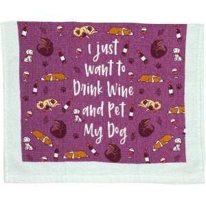 Crazy Dog T-Shirts Easily Distracted by Dogs Funny Puppy Pet Lovers Tea Towel(Drink Wine Pet Dog)