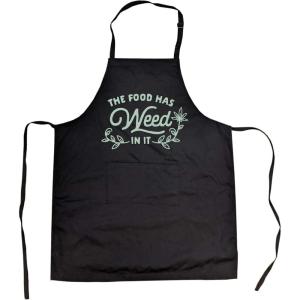Crazy Dog T-Shirts Funny Cooking Apron – The Food Has Weed In It – Black Smock with Front Pocket and Adjustable Straps