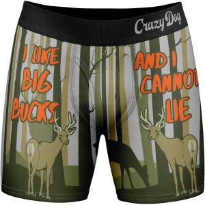 Crazy Dog T-Shirts Funny Fishing and Hunting Boxers for Men Sarcastic Deer Hunting and Fishing Joke Underwear for Guys(Big Bucks)