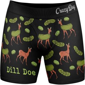 Crazy Dog T-Shirts Funny Fishing and Hunting Boxers for Men Sarcastic Deer Hunting and Fishing Joke Underwear for Guys(Dill Doe)