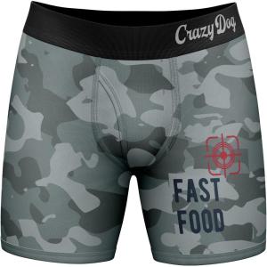 Crazy Dog T-Shirts Funny Fishing and Hunting Boxers for Men Sarcastic Deer Hunting and Fishing Joke Underwear for Guys(Fast Food)