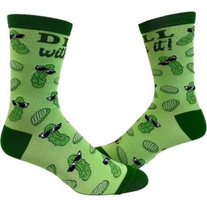 Crazy Dog T-Shirts Funny Pickle Crew Socks for Women – Dill With It Novelty Cotton Footwear – Cute Green Food-Themed Gag Gift