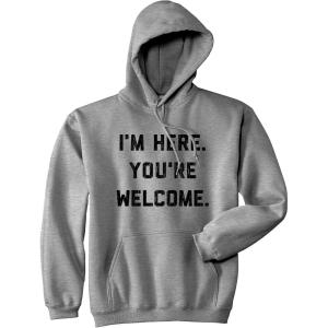 Crazy Dog T-Shirts Funny Unisex Hoodies Sarcastic Hoodies for Men and Women with Funny Sayings(Heather Grey – I’m Here)