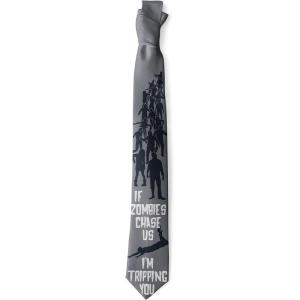 Crazy Dog T-Shirts Funny Zombie Tie for Men – Halloween Costume Necktie – If Zombies Chase Us I’m Tripping You Joke Design – Quirky Undead Novelty Gift for Zombie Fans and Halloween Parties