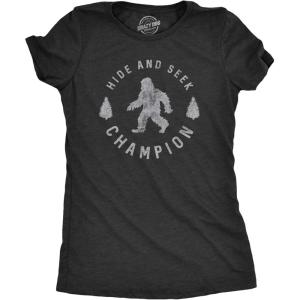 Crazy Dog T-Shirts Hide and Seek Champion Funny Bigfoot Graphic Sarcastic Tee(Black – Womens Hide and Seek)