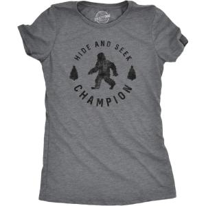 Crazy Dog T-Shirts Hide and Seek Champion Funny Bigfoot Graphic Sarcastic Tee(Dark Grey – Womens Hide and Seek)