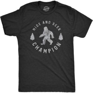Crazy Dog T-Shirts Hide and Seek Champion Funny Bigfoot Graphic Sarcastic Tee(Mens Black)