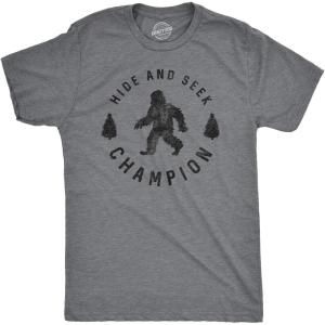 Crazy Dog T-Shirts Hide and Seek Champion Funny Bigfoot Graphic Sarcastic Tee(Mens Dark Grey)