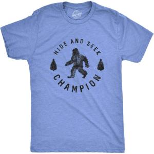 Crazy Dog T-Shirts Hide and Seek Champion Funny Bigfoot Graphic Sarcastic Tee(Mens Light Blue)