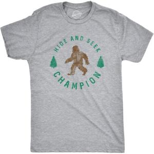 Crazy Dog T-Shirts Hide and Seek Champion Funny Bigfoot Graphic Sarcastic Tee(Mens Light Grey)