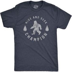 Crazy Dog T-Shirts Hide and Seek Champion Funny Bigfoot Graphic Sarcastic Tee(Mens Navy)
