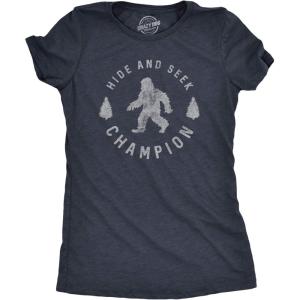 Crazy Dog T-Shirts Hide and Seek Champion Funny Bigfoot Graphic Sarcastic Tee(Navy – Womens Hide and Seek)