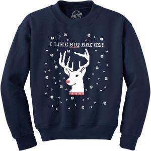Crazy Dog T-Shirts I Like Big Racks Funny Unisex Hunting Ugly Christmas Crew Neck Sweatshirt(Navy)