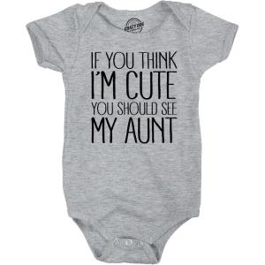 Crazy Dog T-Shirts If You Think Im Cute You Should See My Aunt Creeper Funny New Baby Shower Onesie(Light Heather Grey)