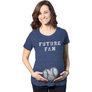 Crazy Dog T-Shirts Maternity Future Fan Baseball Heart Pregnancy T Shirt Cute Sports Tee(Heather Navy)