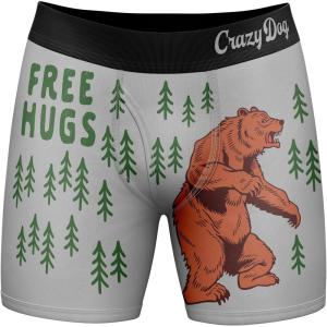 Crazy Dog T-Shirts Mens Free Hugs Boxer Briefs Funny Bear Graphic Novelty Gag Underwear for Guys(Grey)