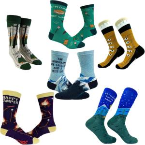 Crazy Dog T-Shirts Mens Funny Camping Socks With Awesome Graphics Hiking Socks for Men(Camping 6 Pack)