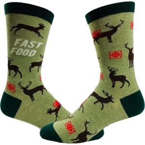 Crazy Dog T-Shirts Mens Hunting Crew Socks – Fast Food Deer Buck Design – Novelty Outdoor Gift for Hunters – Comfortable Cotton Blend Footwear