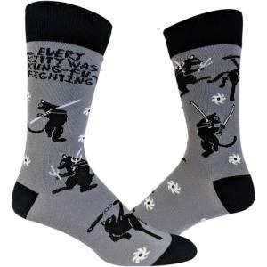 Crazy Dog T-Shirts Mens Sarcastic Socks Funny Crew Footwear for Adults(Kitty Kung Fu)