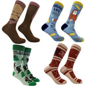 Crazy Dog T-Shirts Men’s Sasquatch Socks Funny Sarcastic Bigfoot Graphic Footwear for Men(Sasquatch 4 Pack)