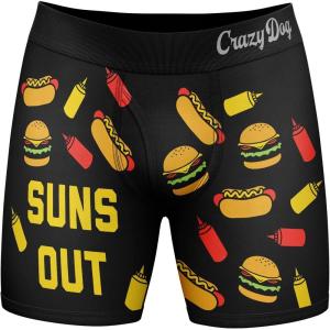 Crazy Dog T-Shirts Mens Suns Out Buns Out Boxer Brief Funny Sarcastic Vacation Underwear Novelty Gag Gift(Black)