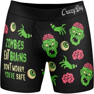 Crazy Dog T-Shirts Mens Zombies Eat Brains Don’t Worry You’re Safe Boxer Briefs Funny Underwear for Guys Funny Graphic Boxers Dad Joke Cool Zombie Mens Novelty Boxer Briefs Black M