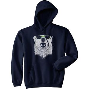 Crazy Dog T-Shirts Polar Bear In Sunglasses Graphic Funny Cool Unisex Pull Over Hoodie(Navy)