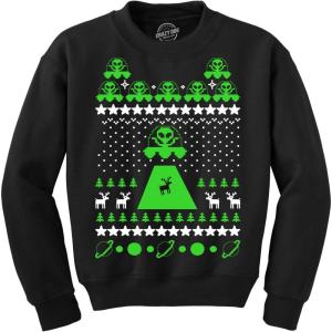 Crazy Dog T-Shirts Unisex Alien Abduction Ugly Christmas Sweater Crew Neck Sweatshirt(Black)