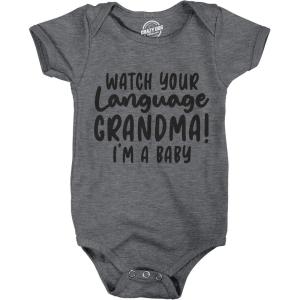 Crazy Dog T-Shirts Watch Your Language Grandma I’m A Baby Baby Bodysuit Funny Curse Swearing Infant Jumper