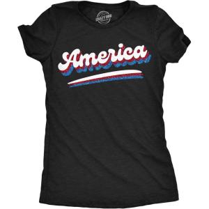 Crazy Dog T-Shirts Womens America Retro Glitter T Shirt Cool Patriotic Fourth of July Party Tee for Ladies(Heather Black)