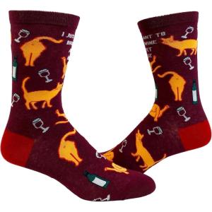 Crazy Dog T-Shirts Womens Animal Socks Cute Funny Socks with Fun Animals and Sarcastic Sayings(Wine and Cat)