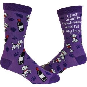 Crazy Dog T-Shirts Womens Animal Socks Cute Funny Socks with Fun Animals and Sarcastic Sayings(Wine and Dog V2)