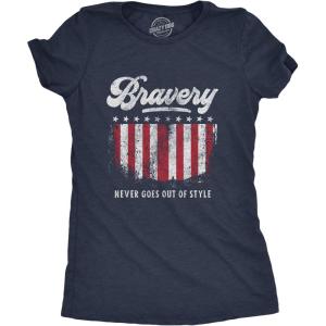 Crazy Dog T-Shirts Womens Bravery Never Goes Out of Style T Shirt Cool Heroes 4th of July America USA Graphic Tee(Heather Navy)