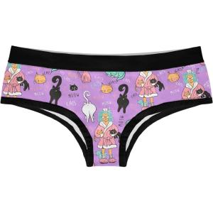 Crazy Dog T-Shirts Womens Cat Lady Panties Funny Bikini Brief Kitten Lovers Cute Butt Graphic Underwear Ladies(Purple)