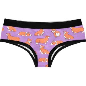 Crazy Dog T-Shirts Womens Corgi Panties Cute Pet Lovers Puppy Graphic Novelty Underwear for Ladies(Pink)