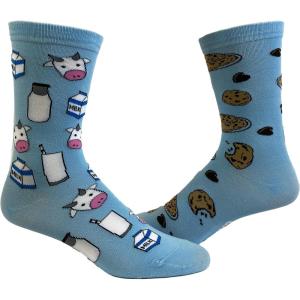 Crazy Dog T-Shirts Womens Cute Mismatched Socks With Funny Graphics for Ladies(Milk and Cookies)