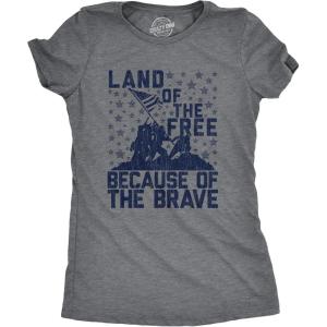 Crazy Dog T-Shirts Womens Land of The Free Because of The Brave T Shirt Patriotic Memorial Day 4th of July Tee(Dark Heather Grey)