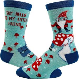 Crazy Dog T-Shirts Women’s Say Hello to My Little Friend Socks Funny Mushroom Gnome Novelty Fantasy Fairy Tale Footwear