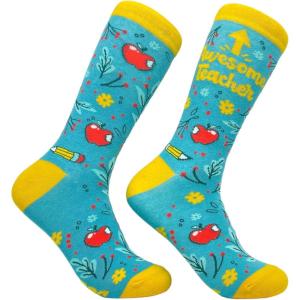 Crazy Dog T-Shirts Women’s Teacher Socks funny Sarcastic School Graphic Footwear for Ladies(Blue)
