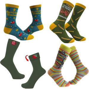 Crazy Dog T-Shirts Women’s Teacher Socks funny Sarcastic School Graphic Footwear for Ladies(Teacher 4 Pack)