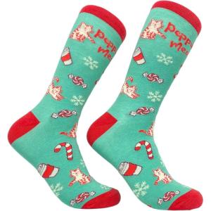 Crazy Dog T-Shirts Youth Christmas Socks Funny Festive Holiday Kids Socks for Boys and Girls(Peppurrmint Meowcha)