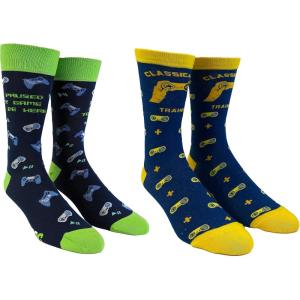 Crazy Dog T-Shirts Youth Gaming Socks Funny Nerdy Video Game System Controller Novelty Footwear(2-pack Bundle)
