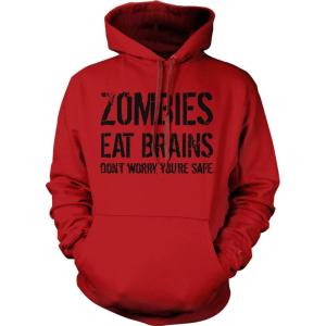 Crazy Dog Unisex Zombies Eat Brains Don’t Worry You’re Safe Funny Halloween Hoodie(Heather Red)