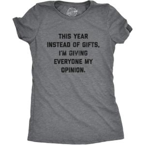 Crazy Dog Womens T Shirts Funny Sarcastic Humor Christmas Tees for Holiday Parties(Dark Heather Grey – Opinions)