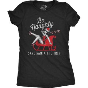Crazy Dog Womens T Shirts Funny Sarcastic Humor Christmas Tees for Holiday Parties(Heather Black – Save Santa)