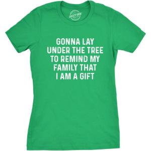 Crazy Dog Womens T Shirts Funny Sarcastic Humor Christmas Tees for Holiday Parties(Heather Green – Lay Under Tree)