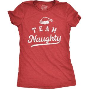 Crazy Dog Womens T Shirts Funny Sarcastic Humor Christmas Tees for Holiday Parties(Heather Red – Team Naughty)