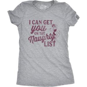 Crazy Dog Womens T Shirts Funny Sarcastic Humor Christmas Tees for Holiday Parties(Light Heather Grey – on the Naughty)