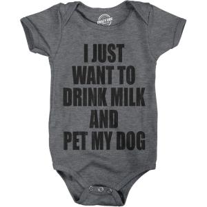 Creeper I Just Want To Drink Milk And Pet My Dog Funny Newborn Baby Shirt Cool(Dark Heather Grey)