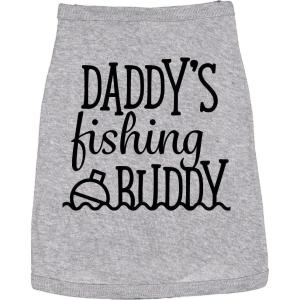 Daddys Fishing Buddy Dog Shirt – Funny Pets Costume Graphic Tee for Dogs – Soft Cotton T-Shirt Fit Small to XXL Clothes Gift for Pet Owners and Animal Lovers Grey, M(Large)
